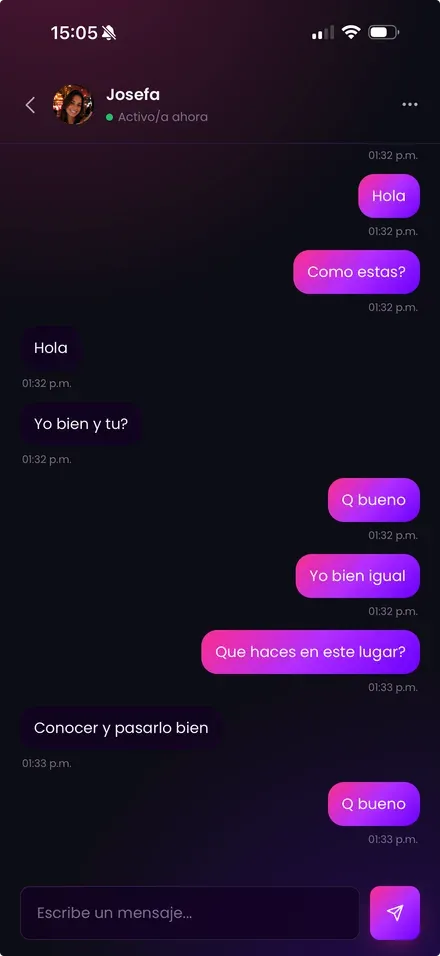 Pantalla de chat, tras un match mutuo.